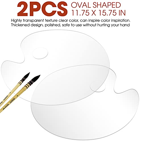 Large Acrylic Paint Palette 2pcs 15.7 x 11.8 Inches, Clear Oval-Shaped Non-Stick Acrylic Oil Paint Mixing Tray, Comfortable to Hold & Easy to Clean, DUGATO