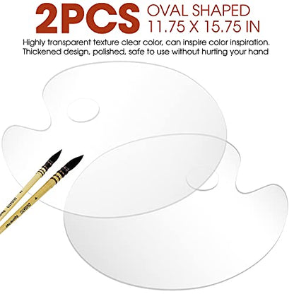 Large Acrylic Paint Palette 2pcs 15.7 x 11.8 Inches, Clear Oval-Shaped Non-Stick Acrylic Oil Paint Mixing Tray, Comfortable to Hold & Easy to Clean,