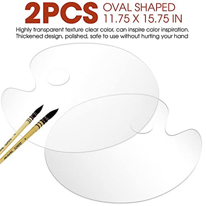 Large Acrylic Paint Palette 2pcs 15.7 x 11.8 Inches, Clear Oval-Shaped Non-Stick Acrylic Oil Paint Mixing Tray, Comfortable to Hold & Easy to Clean, - WoodArtSupply