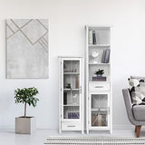 Teamson Home Delaney Tall Narrow Linen Tower with Glass Door, 3 Adjustable Shelves & Drawer - White Teamson Home