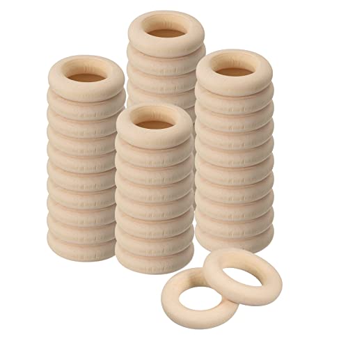 uxcell 50Pcs 25mm(1-inch) Natural Wood Rings, 6mm Thick Smooth Unfinished Wooden Circles for DIY Crafting, Knitting, Macrame, Pendant