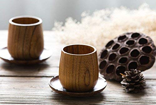 K JINGKELAI Wooden Tea Cups Top Grade Natural Solid Wood Tea Cup 4 Pack,Wooden Teacups Coffee Mug Wine Mug for Drinking Tea Coffee Wine Beer Hot