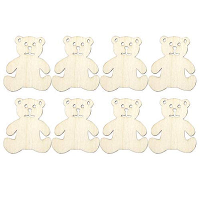 Ciieeo 40pcs Wooden Bear Shaped Cutouts Hanging Wood Bear Shape Clips Hanging Bear Ornaments with Hole Ropes for DIY Project Valentines Day