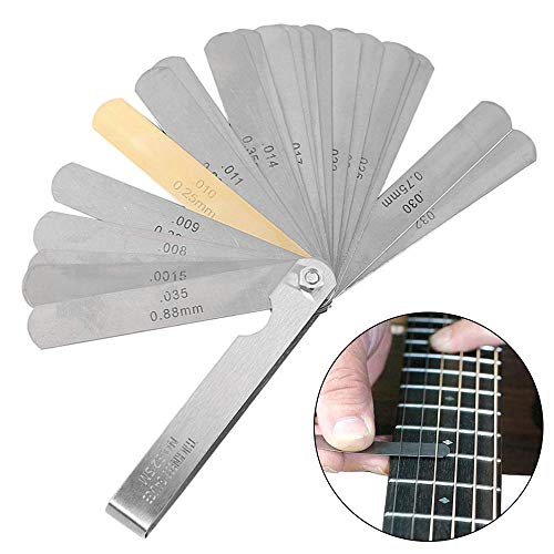 Jiayouy 13 Pieces Luthier Tools Including 32 Blades Feeler Gauge 9pcs Understring Radius Gauge Guitar Neck Notched Straight Edge String Action Gauge - WoodArtSupply