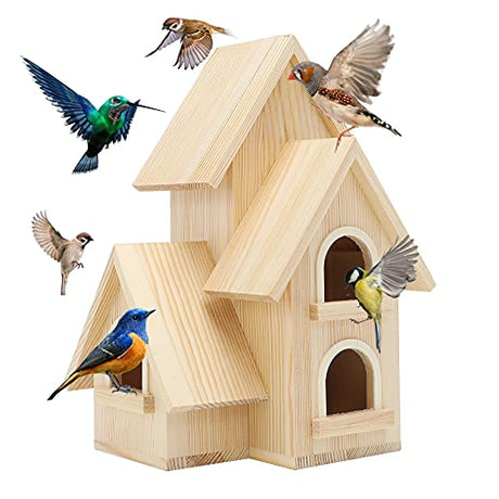 Lyfreen DIY Bird Houses for Outside Pine Wooden Bird House with Hanging Tools for Bluebird Hummingbird Wren Finch Birdhouse Bird Hut Box for Garden Lyfreen