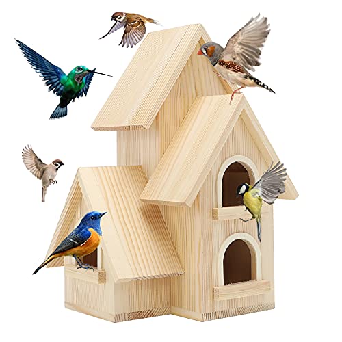 Lyfreen DIY Bird Houses for Outside Pine Wooden Bird House with Hanging Tools for Bluebird Hummingbird Wren Finch Birdhouse Bird Hut Box for Garden - WoodArtSupply