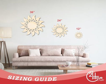 Unfinished Wood Radiant Sun Silhouette | Summer | Celestial | Craft Cutout | up to 36" 10" / 1/4"