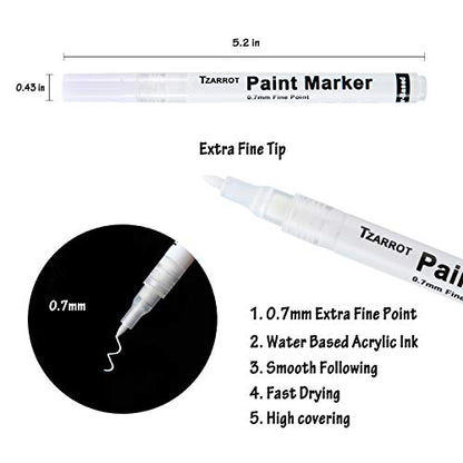 White Paint Pen, 8 Pack 0.7mm Acrylic Paint Pens with 2 White 2 Black 2 Gold 2 Silver Paint Pen Permanent Marker for Wood Rock Fabric Metal Plastic - WoodArtSupply