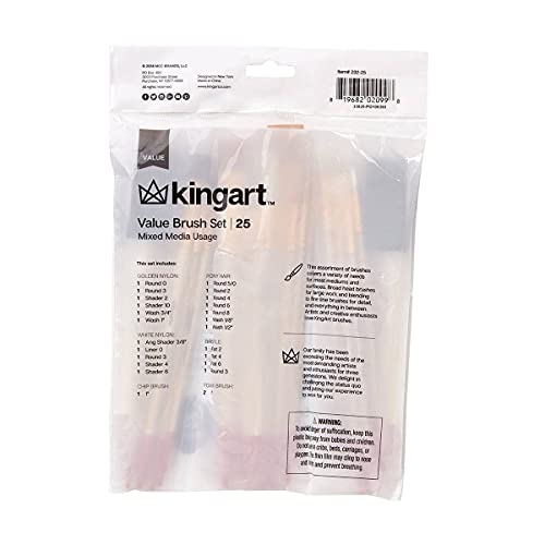 KINGART Paint Brush Set - Pack of 25, Assorted Variety, All-Purpose Paint Brushes - Use with Acrylic, Oil, Watercolor, Gouache Paints, Face Nail Art,