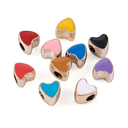 Craftdady 100pcs Enamel Love Heart European Beads Large Hole Acrylic Heart Loose Spacer Beads Random Mixed Color 11.5x11.5mm for Jewelry Making Hole: