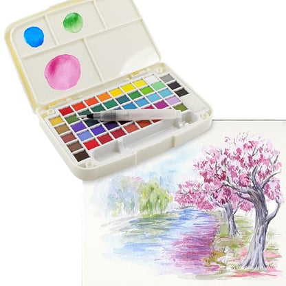 Artist's Watercolor Field Kit (48 high pigment colors, water brush, sponge, and palette)