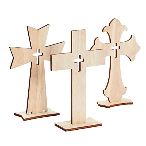 12 Pack Wooden Crosses for Crafts, Unfinished Wood Crosses for Centerpieces, Decor (3 Sizes) Bright Creations