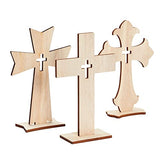 12 Pack Wooden Crosses for Crafts, Unfinished Wood Crosses for Centerpieces, Decor (3 Sizes) Bright Creations