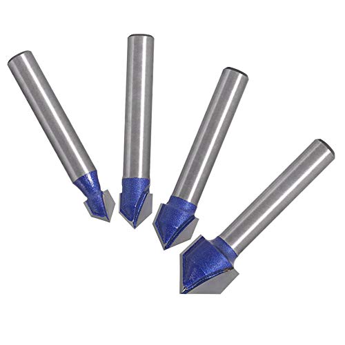 Yakamoz Industrial Grade 1/4-Inch Shank 90 Degree V Groove Router Bit Set CNC Engraving V Grooving Bit Cutter for 3D Signmaking Lettering Carving YAKAMOZ