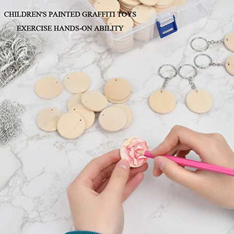 BUYGOO 100Pcs Blank Round-Shaped Wooden Keychain Set, 1.5 inch Unfinished Discs Wooden Circles with 100Pcs Key Rings Personalized Wood Keychain Key BUYGOO