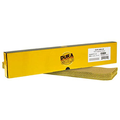 Dura-Gold Premium 80 Grit Gold Pre-Cut PSA Longboard Sandpaper Sheets, Box of 20, 2-3/4" x 16-1/2" Self-Adhesive Stickyback Sandpaper for Automotive, - WoodArtSupply