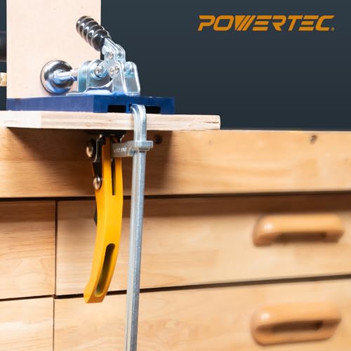 POWERTEC 71542V Quick Release Ratcheting Table Clamp for MFT and Guide Rail System, 7" Capacity (178mm) x 2-3/8" Throat Depth, 2 PK POWERTEC