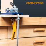 POWERTEC 71542V Quick Release Ratcheting Table Clamp for MFT and Guide Rail System, 7" Capacity (178mm) x 2-3/8" Throat Depth, 2 PK POWERTEC