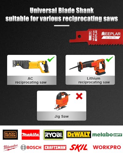 25 Pack 6 inch 14/18 TPI Bi-Metal Auto Dismantling Sawzall Blade for Metal, 6” 18-TPI Reciprocating Saw Blades Replace Milwaukee and Diablo sawzall REEPLAR