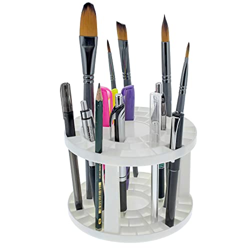 U.S. Art Supply Plastic Artist Round 50 Hole Paint Brush Holder and Organizer - Rack Holds Paintbrushes, Makeup Cosmetic Brushes, Pencils, Pens, - WoodArtSupply