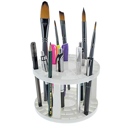 U.S. Art Supply Plastic Artist Round 50 Hole Paint Brush Holder and Organizer - Rack Holds Paintbrushes, Makeup Cosmetic Brushes, Pencils, Pens, - WoodArtSupply