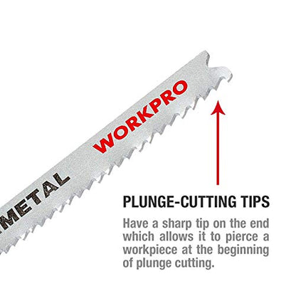 WORKPRO 25-Piece T-Shank Jig Saw Blade Set with Storage Case, Made with HCS/HSS/BIM, Assorted Blades for Wood, Plastic and Metal Cutting - WoodArtSupply