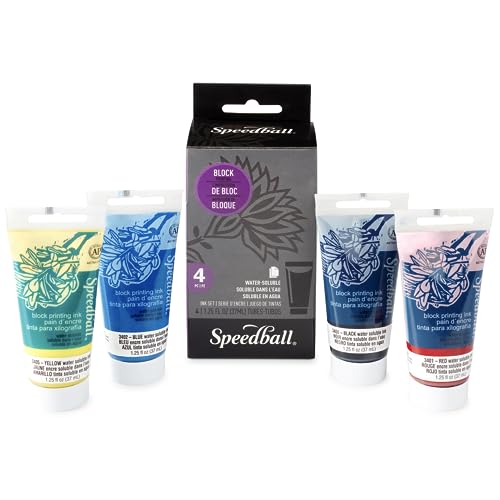 Speedball Water-Soluble Block Printing Ink Starter Set, 4-Color Set, 1.25-Ounce Tubes - WoodArtSupply