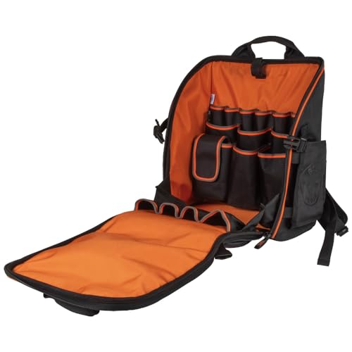 Klein Tools 55482 Tool Bag Backpack, Heavy Duty Tradesman Pro Tool Organizer with 21 Pockets and Large Interior, Water Resistant Klein Tools