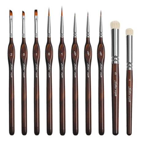 Detail Paint Brushes Dry Brushes Flat Miniature Paint Brushes 10pcs Fine Detail Paint Brush Set for Acrylics, Oils, Watercolors &, Citadel, Figurine, golden maple