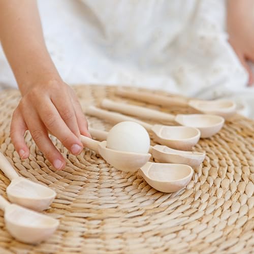 Ulanik Unfinished Wooden Spoons Toddler Montessori Toys for 3 Year Old + Kids Fine Motor Toys for Scooping & DIY Painting Pyrography Decoupage Crafts