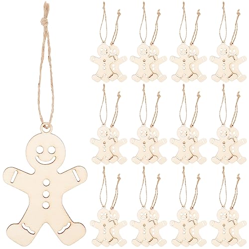 Abaodam 100 Pcs Christmas Wooden Ornaments Unfinished Wood Gingerbread Man Cutouts Christmas Tree Hanging Decor for DIY Xmas Holiday Party Decor Abaodam