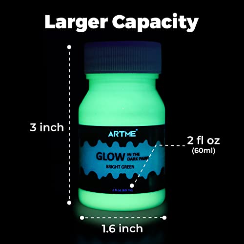 ARTME Glow in The Dark Paint, Glow Paint Set of Green and Blue Colors (60ml/2oz, each), Acrylic Glow in The Dark Paint Perfect for Art Painting, DIY