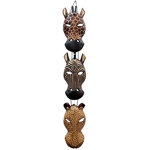 African Masks Wall Hanging Art Hand Carving Safari Décor Wall Head Sculpture Wild Animal Faces Strung Together for A Majestic Display (3A Face) Stoneage Arts
