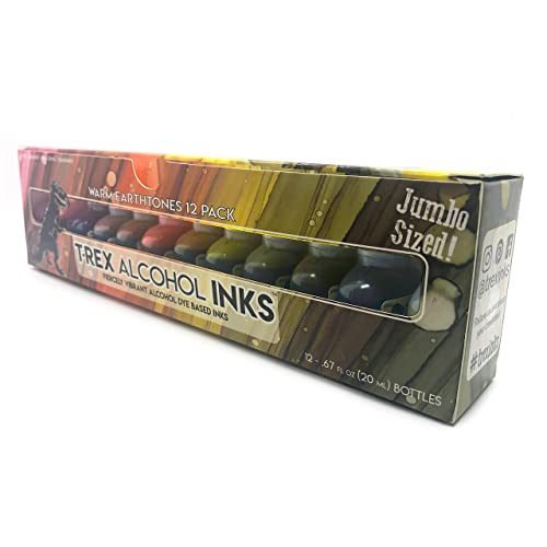 T-Rex Inks Premium Alcohol Inks Warm Earth Set- 12 Warm Tone Colors - Alcohol Ink for Epoxy Resin Dye, Painting, Tumbler Making & More - Includes - WoodArtSupply