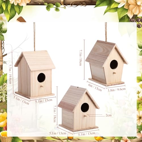 Barydat 6 Pcs Hanging Bird Houses for Outside Unfinished Wooden Bird Houses to Paint and Build DIY Birdhouse Kits for Kids Girls Boys Arts and Craft