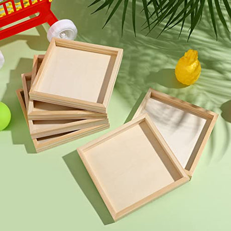 BESPORTBLE 4.7 x 4.7 in Wooden Trays, 6 Pack Square Serving Boxes - Unfinished Small Wood Serving Tray for Montessori Materials, Crafts to Paint BESPORTBLE