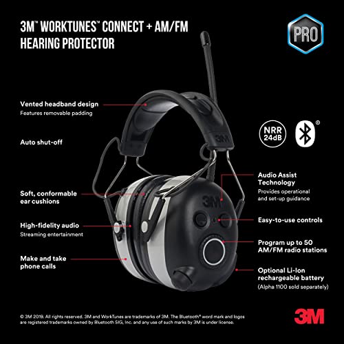 3M Worktunes Bluetooth Hearing Protection with Am/fm Radio, Black and Grey 3M Safety