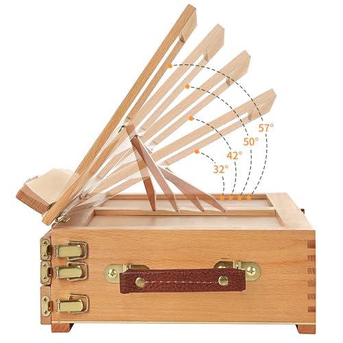 MEEDEN Large Adjustable Artist Tabletop Sketchbox Easel- Multi-Function Solid Beech Wood Storage Box Easel with 3-Drawer for Artist, Art Students & MEEDEN