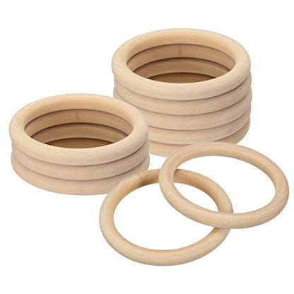 uxcell 10Pcs 85mm(3.3-inch) Natural Wood Rings, 10mm Thick Smooth Unfinished Wooden Circles for DIY Crafting, Knitting, Macrame, Pendant