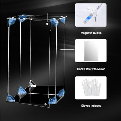 Acrylic Display Case Clear Action Figure Display Case with Mirrored Back, Dustproof Protection Display Box Alternative Glass Case for Collectibles