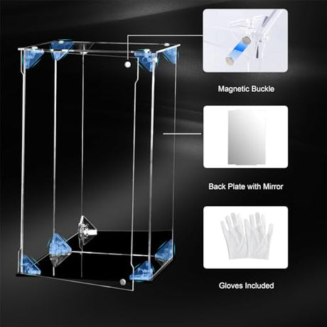 Acrylic Display Case Clear Action Figure Display Case with Mirrored Back, Dustproof Protection Display Box Alternative Glass Case for Collectibles Dezzer