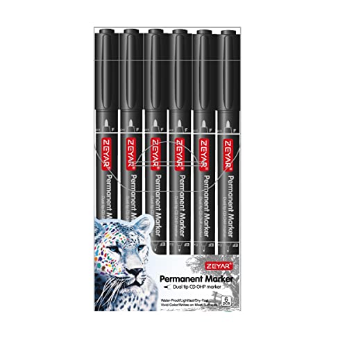 ZEYAR Permanent Markers, Jumbo size, Aluminum Barrel, Set of 4, Waterproof & Smear Proof Markers, Writes on Most Surfaces (Black, Blue, Red, Green)