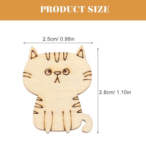 ibasenice 100pcs Wood Cat Cutouts Unfinished Wood Cat Shape Cutouts Blank Wood Cat Lover Pet Animal Door Hanger Wood Cat Ornament Slices for DIY - WoodArtSupply