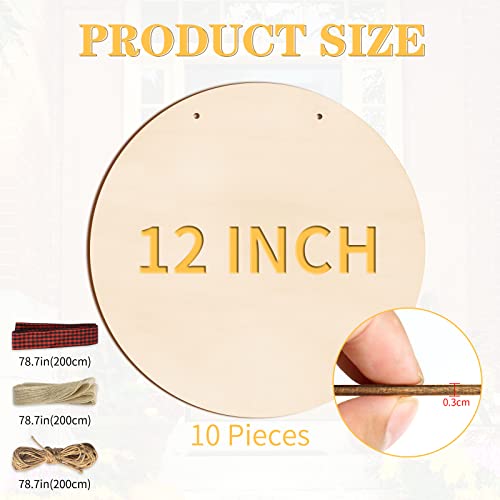 12 Inch Wood Circles for Crafts, 5Pcs Unfinished Wood Crafts, DIY Wood Rounds for Cricut Projects, Door Hanger, Wood Burning, Painting, Halloween Brmeday