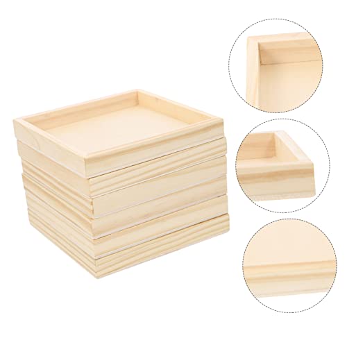 PRETYZOOM 6pcs Unfinished Wood Serving Tray Wood Trays for Crafts Square Serving Tray Puzzle Dishes for Wood Canvas Boards for Hexahedron Painting PRETYZOOM