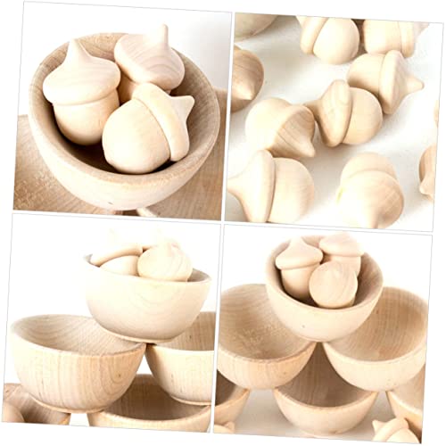 VILLCASE 3 Sets 26 Wooden Toys Wooden peg Dolls Wooden Craft Bowls Unfinished Wood Toys for Crafts Acorns Peg Doll Wedding Decoration Natural VILLCASE