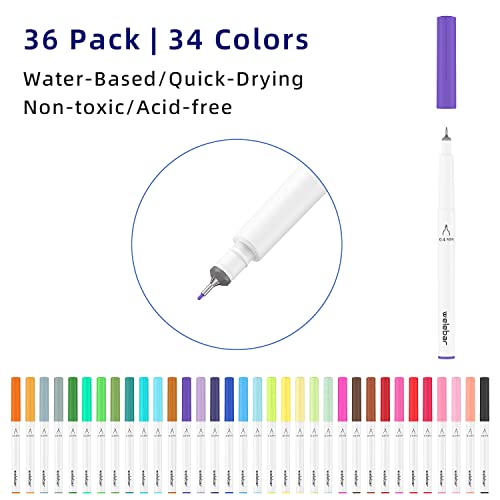 Welebar 0.4 Tip Pen Set for Cricut Maker 3/Maker/Explore 3/Air 2/Air, Ultimate Fine Point Pen Set of 36 Pack Fine Point Pens for Drawing, Writing, Welebar