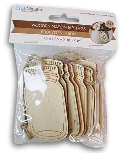 Mason Jars Ornaments - Wood Jars for Country Crafts, Gift Tags -8 Count CraftMedley