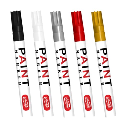 Paint Pens Permanent Markers - 5 Colors Oil Based Quick Dry Waterproof Markers for Tire, Rubber,Wood, Rocks, Metal, Canvas, Plastic, Dark - WoodArtSupply