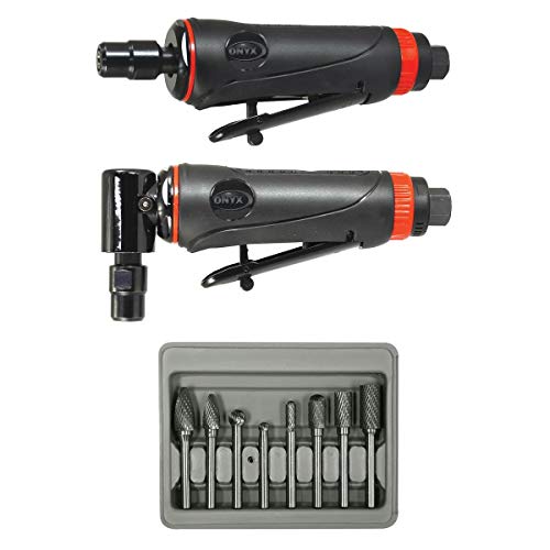 Astro Pneumatic Tool 219 ONYX 3pc Die Grinder Kit w/ 90° Die Grinder, Die Grinder & 8pc Double Cut Carbide Rotary Burr Set Astro Pneumatic Tool